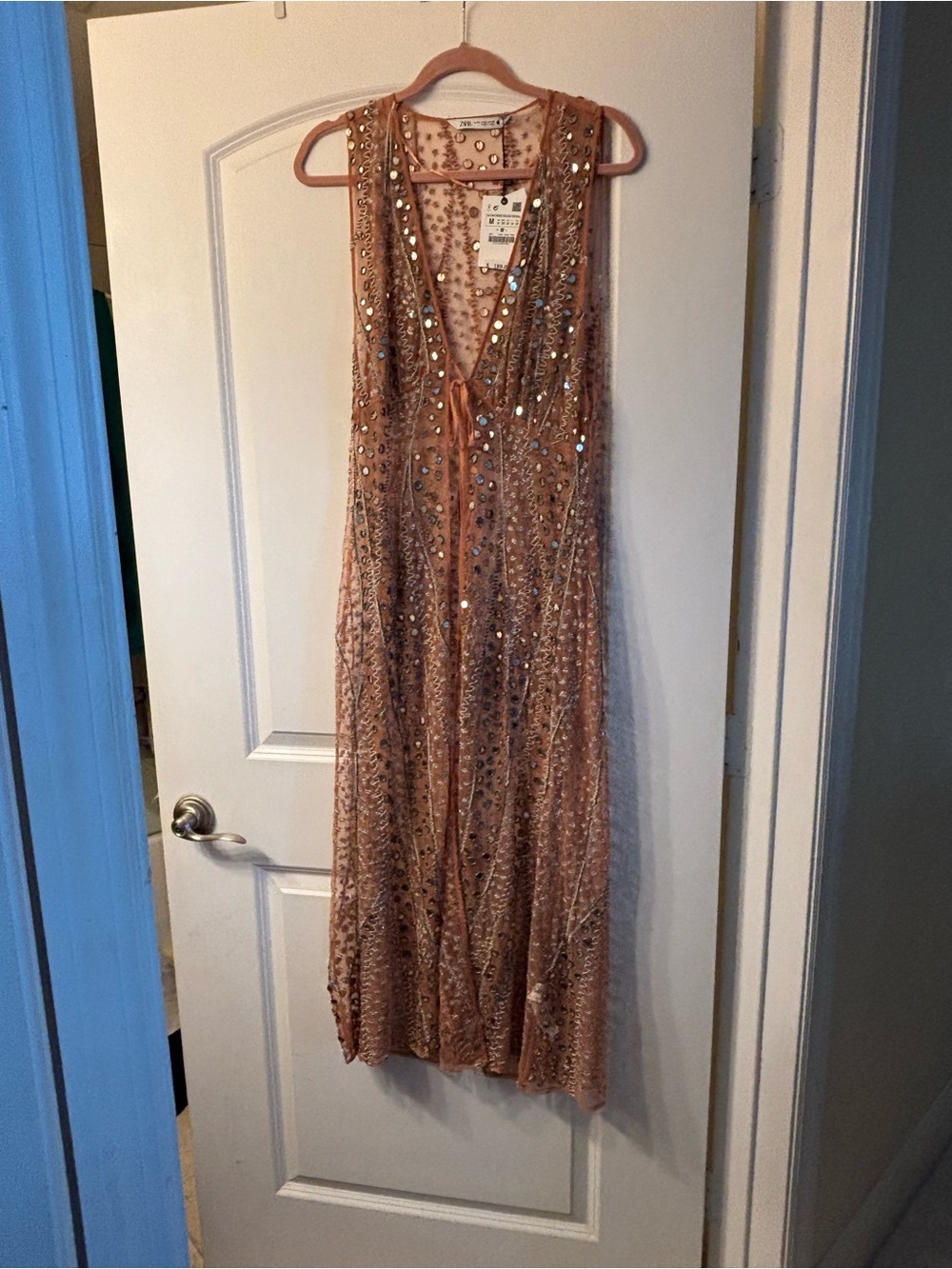 Zara Sheet Embellished Dessert Rose Duster / Vest Maxi NWT Medium - Picture 6 of 9